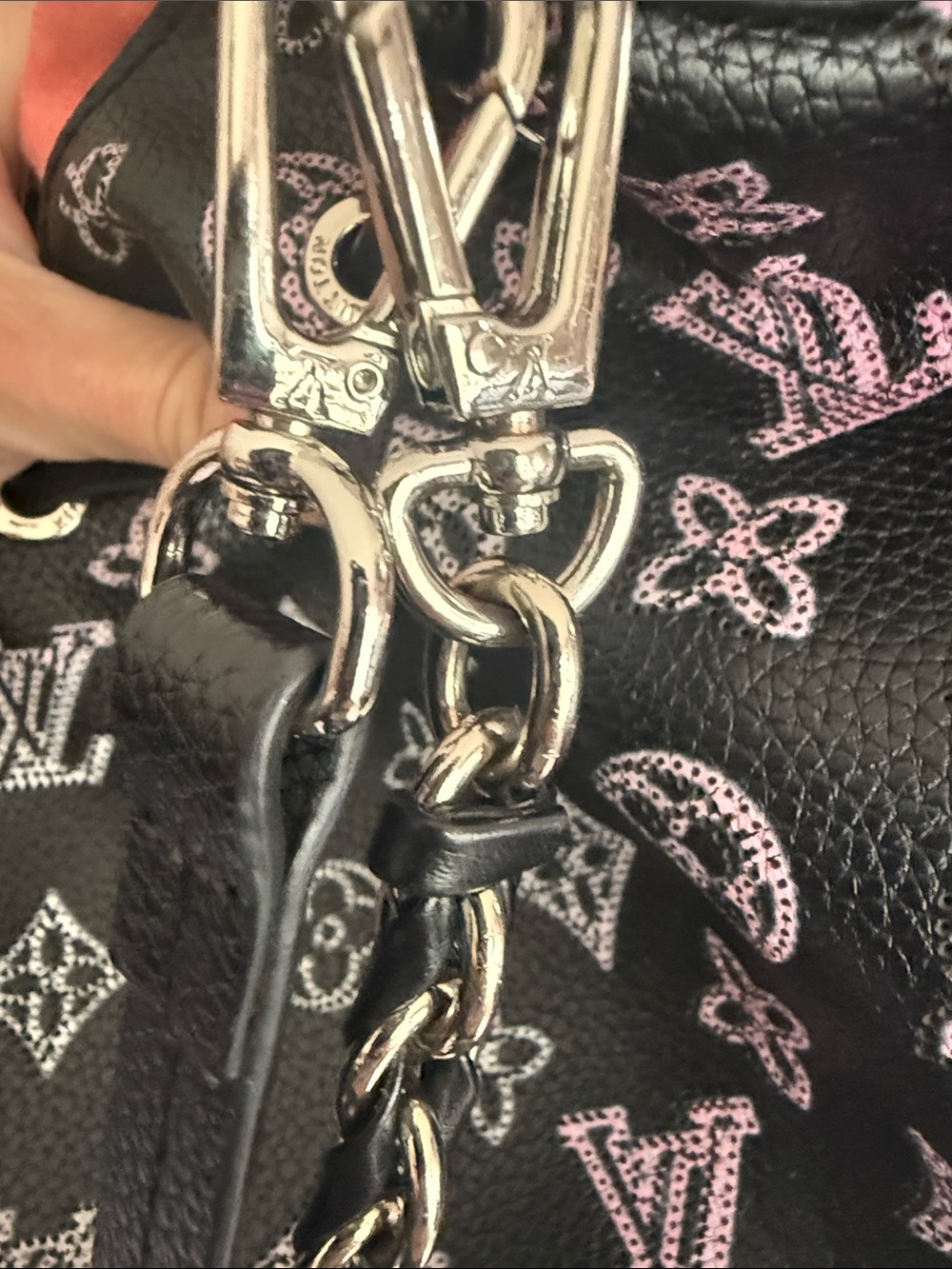 Louis Vuitton black and pink perforated Monogram Mahina leather Bella bucket bag - Picture 10 of 10